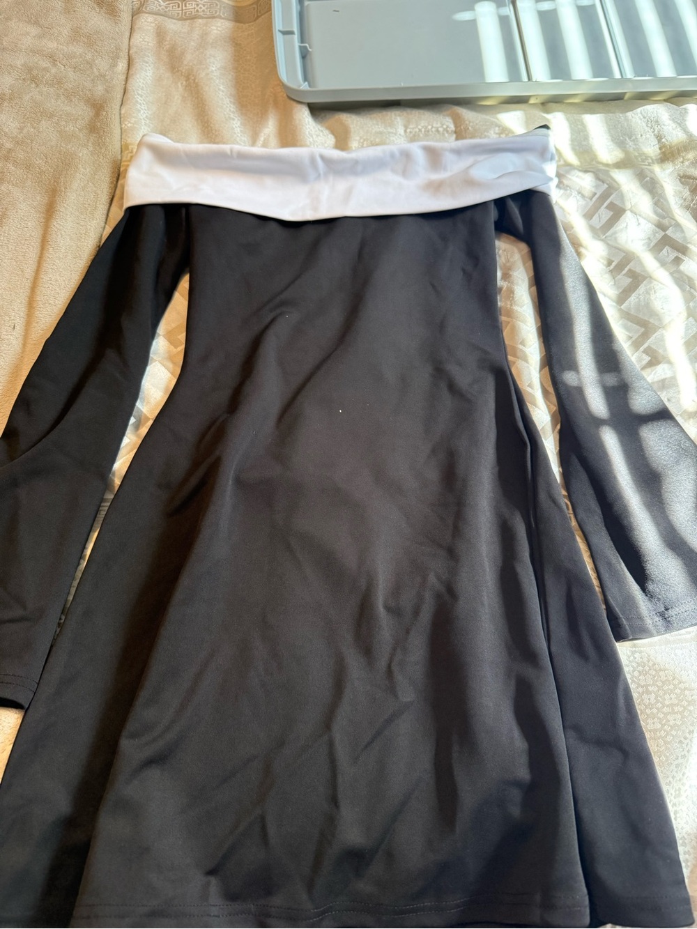 Off-shoulder Black Dress with White Foldover Neck